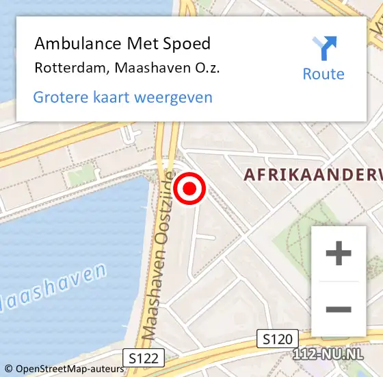 Locatie op kaart van de 112 melding: Ambulance Met Spoed Naar Rotterdam, Maashaven O.z. op 27 februari 2024 23:13