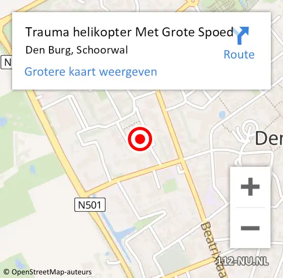 Locatie op kaart van de 112 melding: Trauma helikopter Met Grote Spoed Naar Den Burg, Schoorwal op 27 februari 2024 23:20