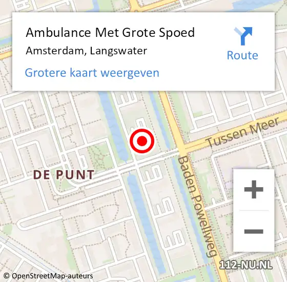 Locatie op kaart van de 112 melding: Ambulance Met Grote Spoed Naar Amsterdam, Langswater op 27 februari 2024 23:57