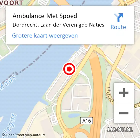 Locatie op kaart van de 112 melding: Ambulance Met Spoed Naar Dordrecht, Laan der Verenigde Naties op 28 februari 2024 01:35
