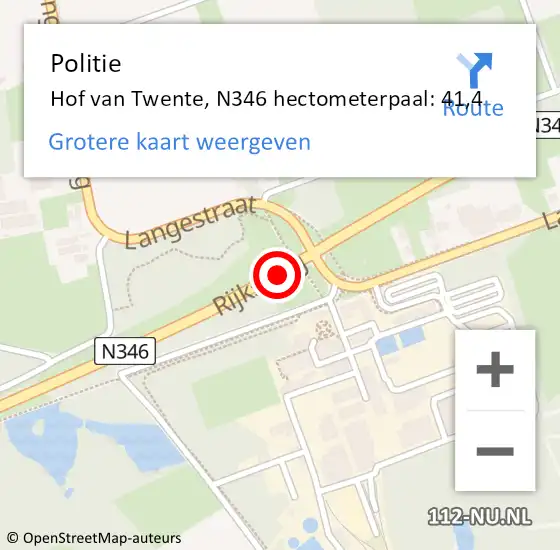 Locatie op kaart van de 112 melding: Politie Hof van Twente, N346 hectometerpaal: 41,4 op 28 februari 2024 06:35