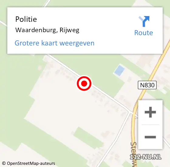 Locatie op kaart van de 112 melding: Politie Waardenburg, Rijweg op 28 februari 2024 08:21
