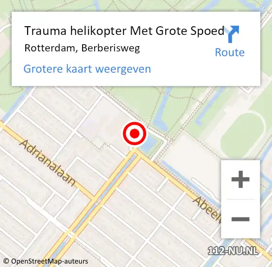 Locatie op kaart van de 112 melding: Trauma helikopter Met Grote Spoed Naar Rotterdam, Berberisweg op 28 februari 2024 09:02