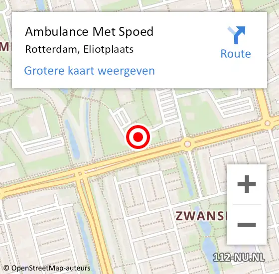 Locatie op kaart van de 112 melding: Ambulance Met Spoed Naar Rotterdam, Eliotplaats op 28 februari 2024 09:11