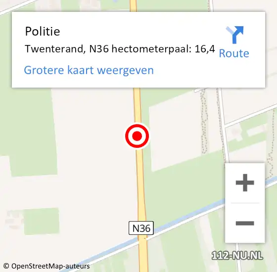 Locatie op kaart van de 112 melding: Politie Twenterand, N36 hectometerpaal: 16,4 op 28 februari 2024 09:11