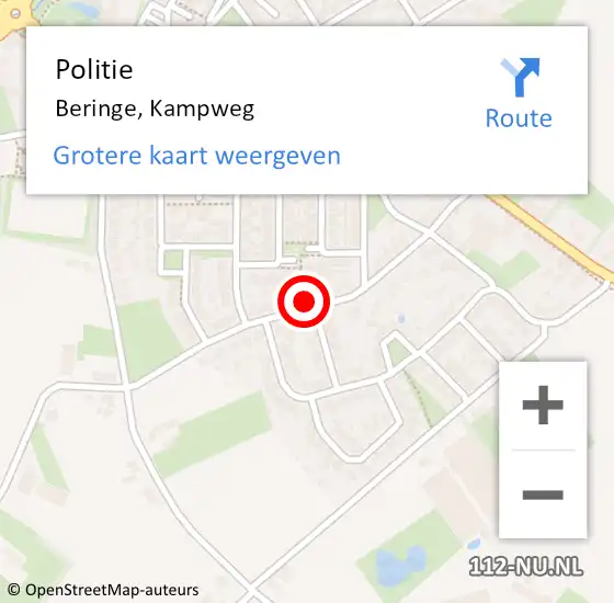 Locatie op kaart van de 112 melding: Politie Beringe, Kampweg op 28 februari 2024 10:19