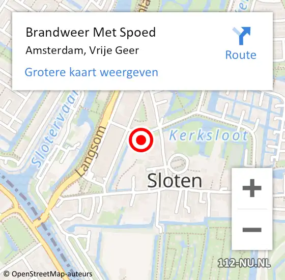 Locatie op kaart van de 112 melding: Brandweer Met Spoed Naar Amsterdam, Vrije Geer op 28 februari 2024 10:20