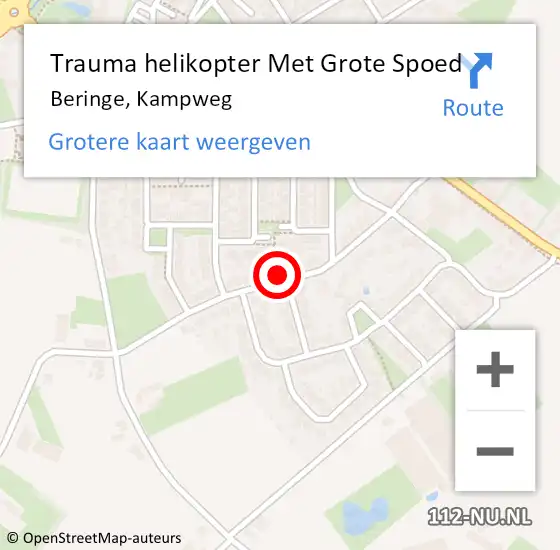 Locatie op kaart van de 112 melding: Trauma helikopter Met Grote Spoed Naar Beringe, Kampweg op 28 februari 2024 10:23