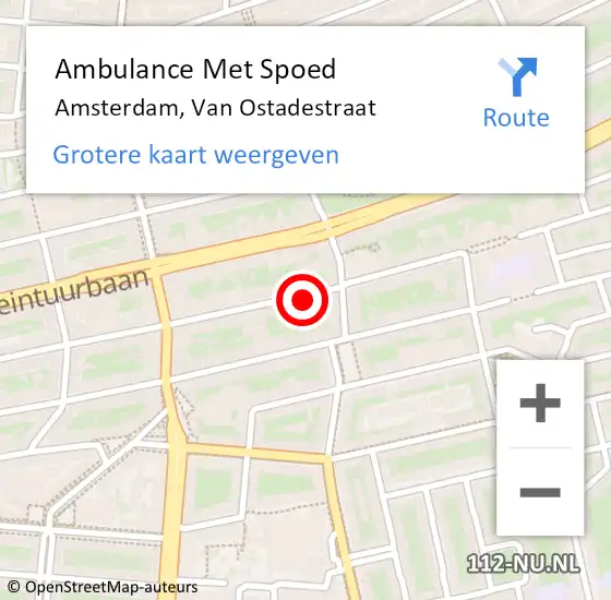 Locatie op kaart van de 112 melding: Ambulance Met Spoed Naar Amsterdam, Van Ostadestraat op 28 februari 2024 11:01