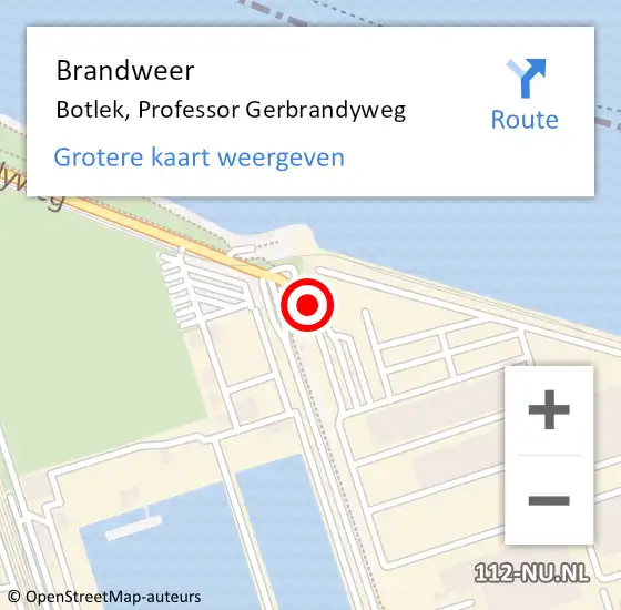 Locatie op kaart van de 112 melding: Brandweer Botlek, Professor Gerbrandyweg op 28 februari 2024 11:08