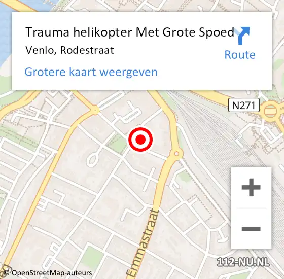 Locatie op kaart van de 112 melding: Trauma helikopter Met Grote Spoed Naar Venlo, Rodestraat op 28 februari 2024 11:45
