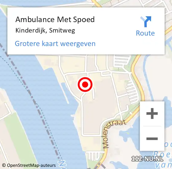 Locatie op kaart van de 112 melding: Ambulance Met Spoed Naar Kinderdijk, Smitweg op 28 februari 2024 12:06