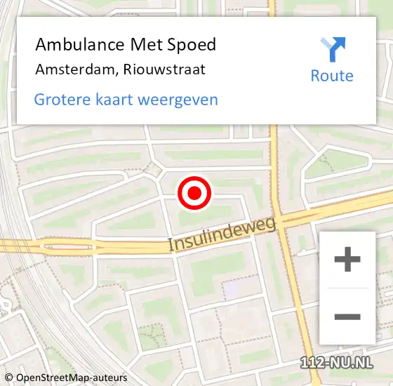 Locatie op kaart van de 112 melding: Ambulance Met Spoed Naar Amsterdam, Riouwstraat op 28 februari 2024 12:19