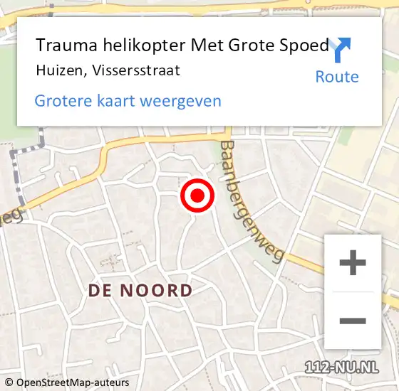 Locatie op kaart van de 112 melding: Trauma helikopter Met Grote Spoed Naar Huizen, Vissersstraat op 28 februari 2024 12:37
