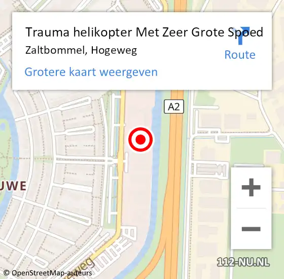 Locatie op kaart van de 112 melding: Trauma helikopter Met Zeer Grote Spoed Naar Zaltbommel, Hogeweg op 28 februari 2024 12:59