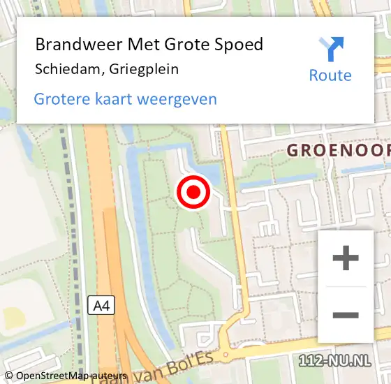 Locatie op kaart van de 112 melding: Brandweer Met Grote Spoed Naar Schiedam, Griegplein op 28 februari 2024 13:46