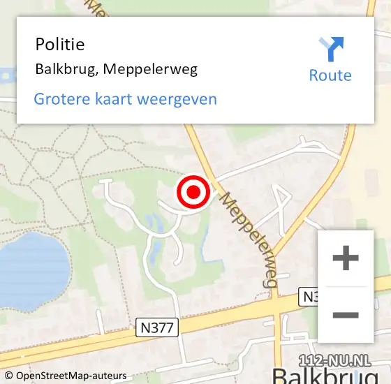 Locatie op kaart van de 112 melding: Politie Balkbrug, Meppelerweg op 28 februari 2024 13:47