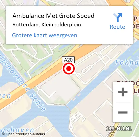 Locatie op kaart van de 112 melding: Ambulance Met Grote Spoed Naar Rotterdam, Kleinpolderplein op 28 februari 2024 14:01