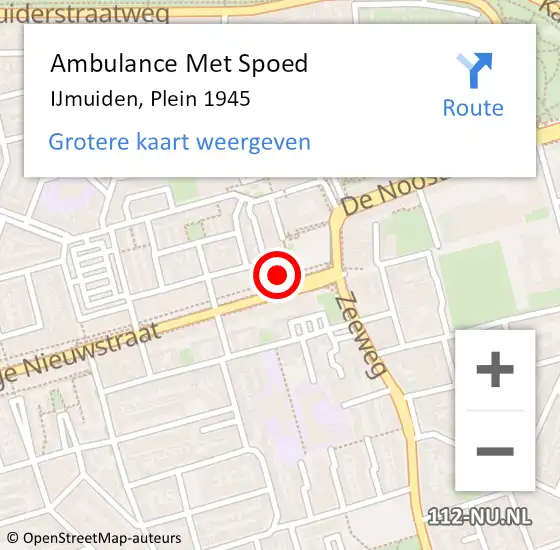 Locatie op kaart van de 112 melding: Ambulance Met Spoed Naar IJmuiden, Plein 1945 op 28 februari 2024 15:16