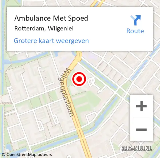 Locatie op kaart van de 112 melding: Ambulance Met Spoed Naar Rotterdam, Wilgenlei op 28 februari 2024 16:16