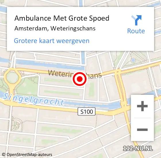 Locatie op kaart van de 112 melding: Ambulance Met Grote Spoed Naar Amsterdam, Weteringschans op 28 februari 2024 16:27