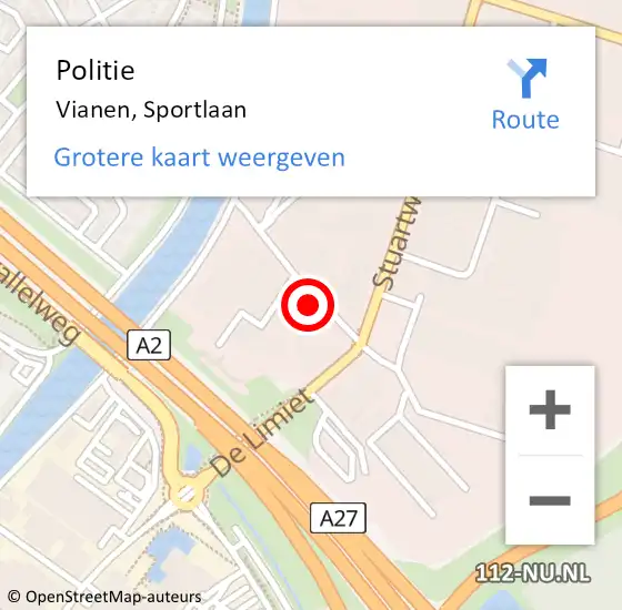 Locatie op kaart van de 112 melding: Politie Vianen, Sportlaan op 28 februari 2024 17:01