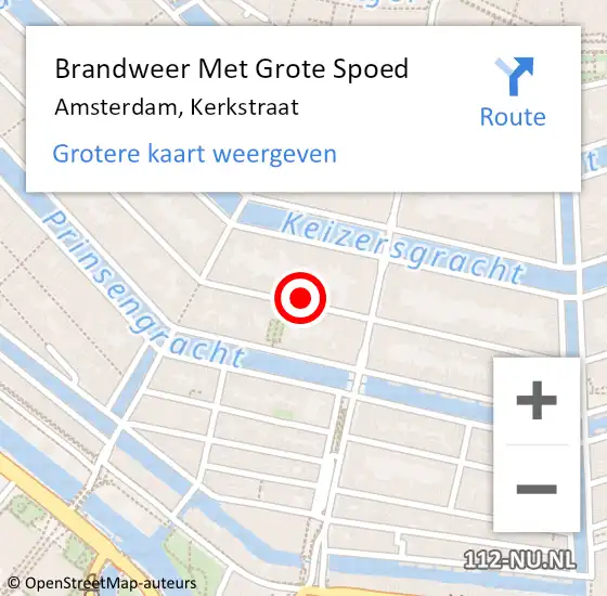 Locatie op kaart van de 112 melding: Brandweer Met Grote Spoed Naar Amsterdam, Kerkstraat op 28 februari 2024 17:03