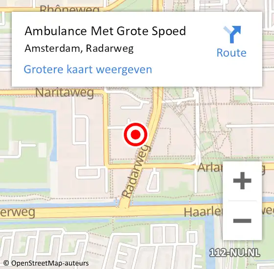 Locatie op kaart van de 112 melding: Ambulance Met Grote Spoed Naar Amsterdam, Radarweg op 28 februari 2024 17:58
