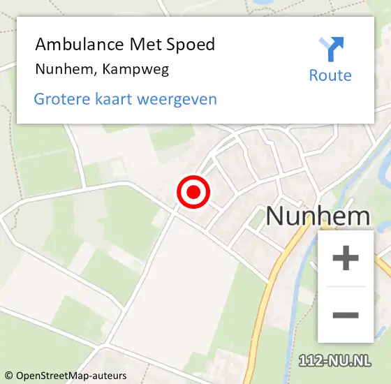 Locatie op kaart van de 112 melding: Ambulance Met Spoed Naar Nunhem, Kampweg op 28 februari 2024 18:12