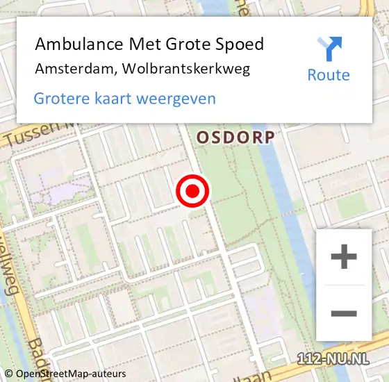 Locatie op kaart van de 112 melding: Ambulance Met Grote Spoed Naar Amsterdam, Wolbrantskerkweg op 28 februari 2024 19:39