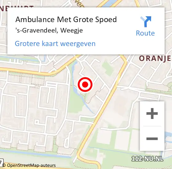 Locatie op kaart van de 112 melding: Ambulance Met Grote Spoed Naar 's-Gravendeel, Weegje op 28 februari 2024 19:57