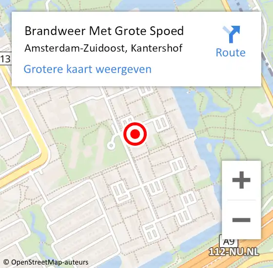 Locatie op kaart van de 112 melding: Brandweer Met Grote Spoed Naar Amsterdam, Kantershof op 28 februari 2024 20:33