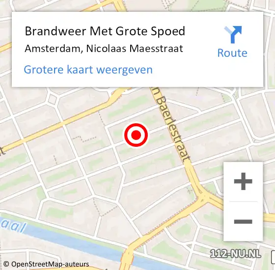 Locatie op kaart van de 112 melding: Brandweer Met Grote Spoed Naar Amsterdam, Nicolaas Maesstraat op 28 februari 2024 21:12