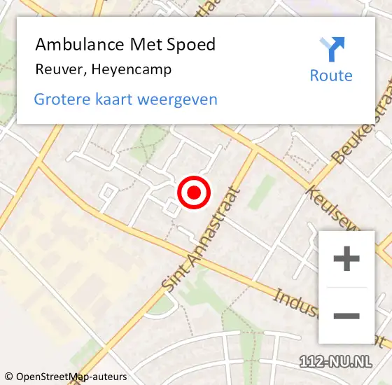 Locatie op kaart van de 112 melding: Ambulance Met Spoed Naar Reuver, Heyencamp op 28 februari 2024 21:48