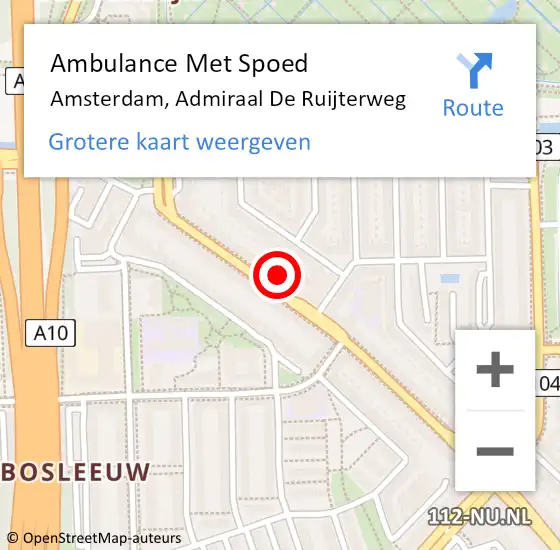 Locatie op kaart van de 112 melding: Ambulance Met Spoed Naar Amsterdam, Admiraal De Ruijterweg op 28 februari 2024 21:51