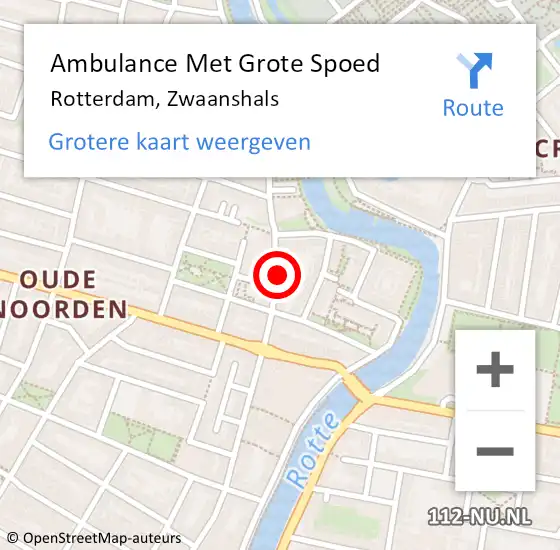 Locatie op kaart van de 112 melding: Ambulance Met Grote Spoed Naar Rotterdam, Zwaanshals op 28 februari 2024 21:58