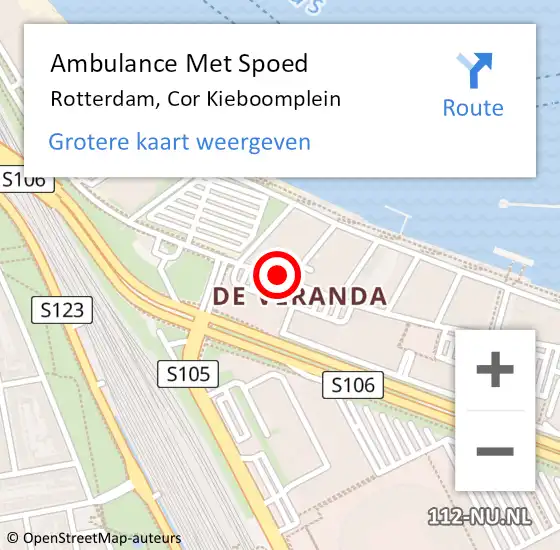 Locatie op kaart van de 112 melding: Ambulance Met Spoed Naar Rotterdam, Cor Kieboomplein op 28 februari 2024 22:12