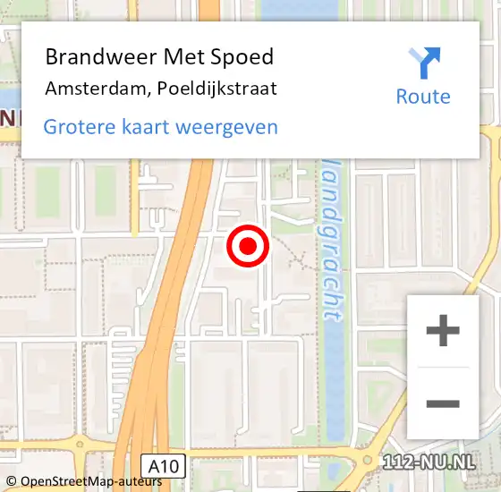 Locatie op kaart van de 112 melding: Brandweer Met Spoed Naar Amsterdam, Poeldijkstraat op 28 februari 2024 22:33