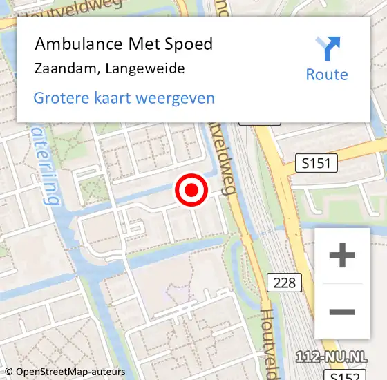 Locatie op kaart van de 112 melding: Ambulance Met Spoed Naar Zaandam, Langeweide op 28 februari 2024 22:52