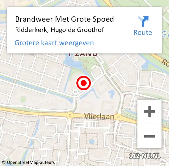 Locatie op kaart van de 112 melding: Brandweer Met Grote Spoed Naar Ridderkerk, Hugo de Groothof op 29 februari 2024 00:18