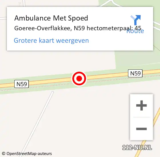 Locatie op kaart van de 112 melding: Ambulance Met Spoed Naar Goeree-Overflakkee, N59 hectometerpaal: 45 op 29 februari 2024 08:00