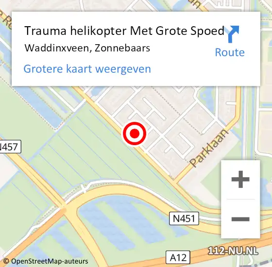 Locatie op kaart van de 112 melding: Trauma helikopter Met Grote Spoed Naar Waddinxveen, Zonnebaars op 29 februari 2024 08:13