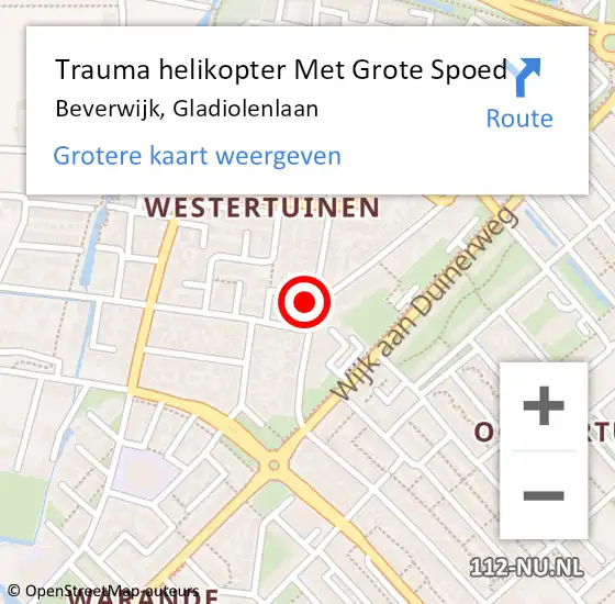 Locatie op kaart van de 112 melding: Trauma helikopter Met Grote Spoed Naar Beverwijk, Gladiolenlaan op 29 februari 2024 08:21