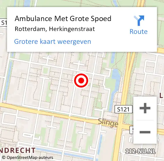 Locatie op kaart van de 112 melding: Ambulance Met Grote Spoed Naar Rotterdam, Herkingenstraat op 29 februari 2024 08:26