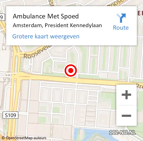 Locatie op kaart van de 112 melding: Ambulance Met Spoed Naar Amsterdam, President Kennedylaan op 29 februari 2024 08:38