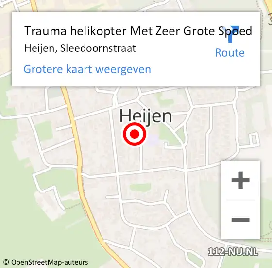 Locatie op kaart van de 112 melding: Trauma helikopter Met Zeer Grote Spoed Naar Heijen, Sleedoornstraat op 29 februari 2024 08:48
