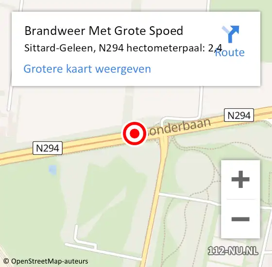 Locatie op kaart van de 112 melding: Brandweer Met Grote Spoed Naar Sittard-Geleen, N294 hectometerpaal: 2,4 op 29 februari 2024 09:14