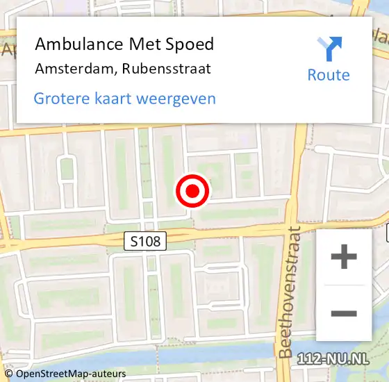 Locatie op kaart van de 112 melding: Ambulance Met Spoed Naar Amsterdam, Rubensstraat op 29 februari 2024 09:28