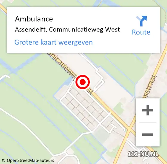 Locatie op kaart van de 112 melding: Ambulance Assendelft, Communicatieweg West op 29 februari 2024 09:42