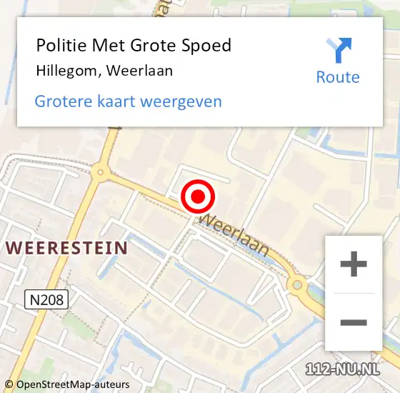 Locatie op kaart van de 112 melding: Politie Met Grote Spoed Naar Hillegom, Weerlaan op 29 februari 2024 09:50